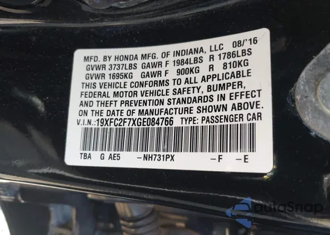 2016 Honda Civic Ex z USA, uszkodzony, nr VIN 19XFC2F7XGE084766